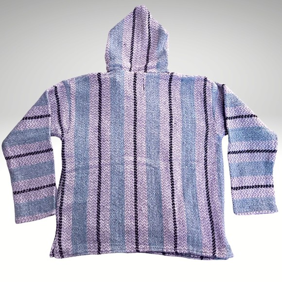 Baja Joe Poncho Hoodie Knit Hippie Sweater Men's Small Drug Rug Striped - Picture 2 of 6